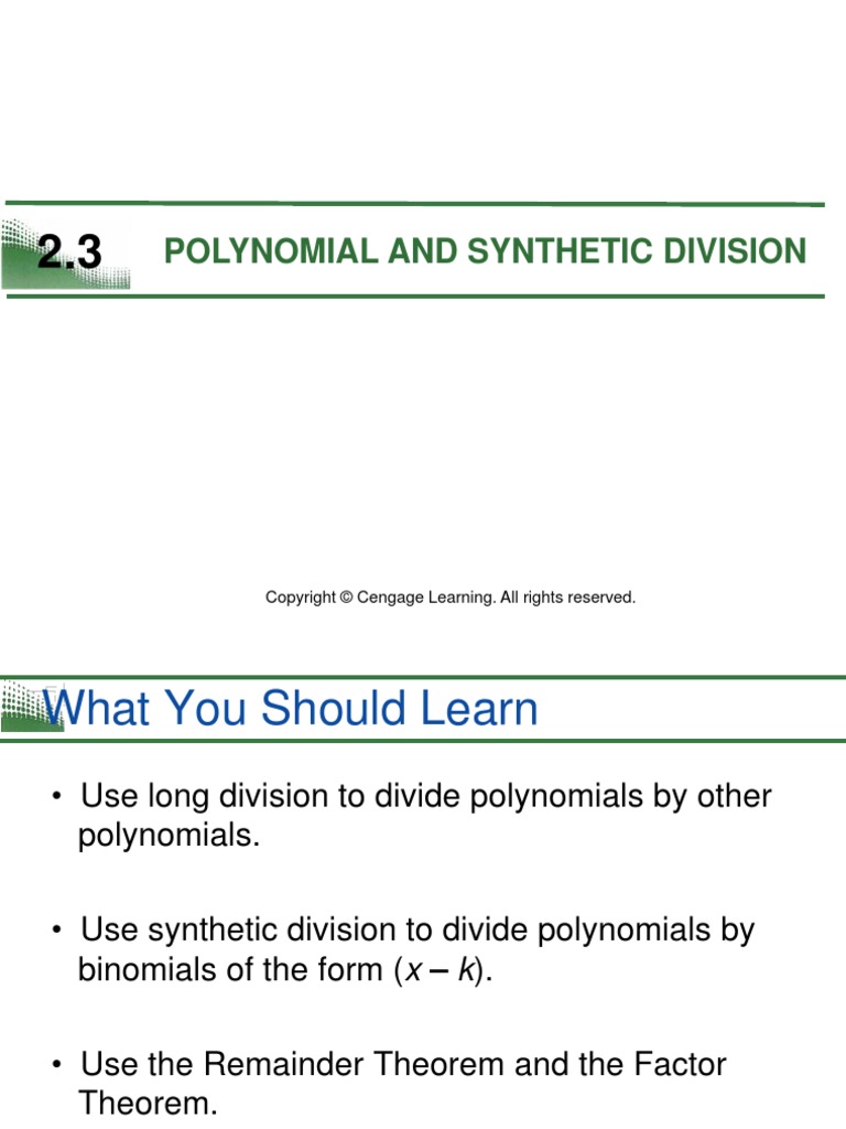 2_3 Polynomial and Synthetic Division | Factorization | Division (Mathematics)