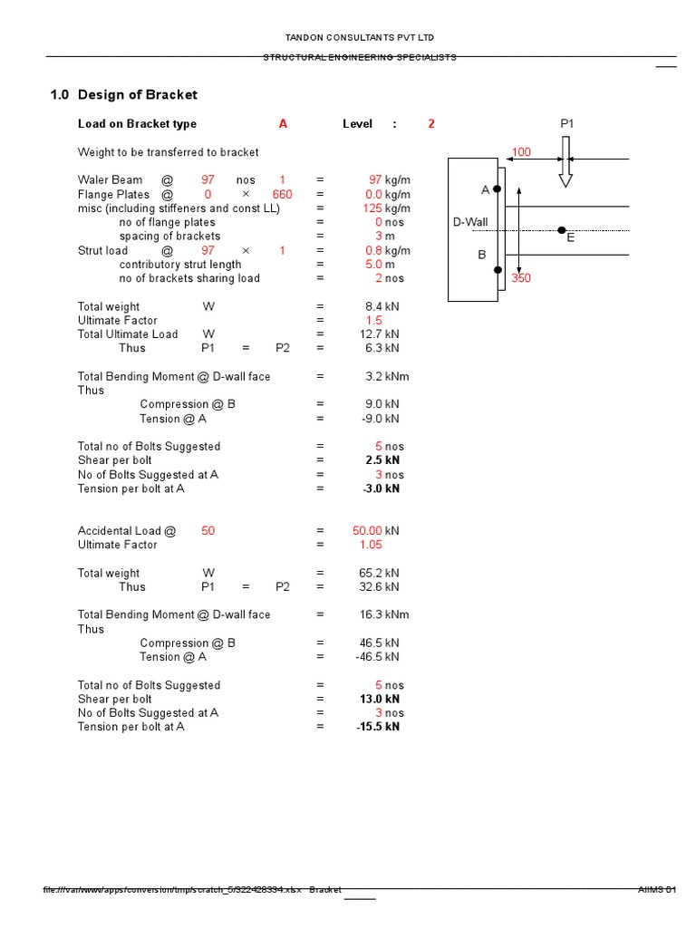 1.0 Design of Bracket: Load On Bracket Type Level | PDF