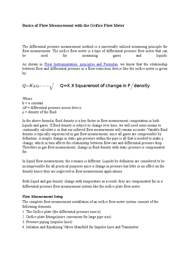 Basics of Flow Measurement With The Orifice Flow Meter | PDF | Flow ...