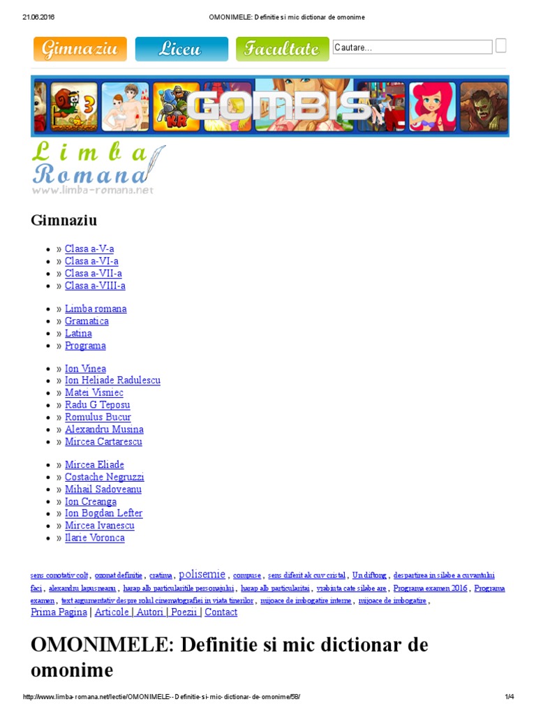 Omonimele Definitie Si Mic Dictionar De Omonime Pdf Pdf