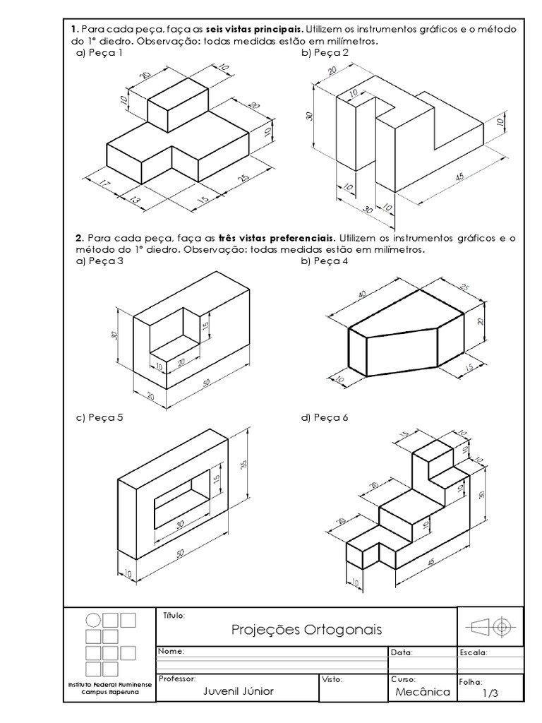 Exercícios de Projeção Ortogonal | PDF | Métodos e Materiais de Ensino