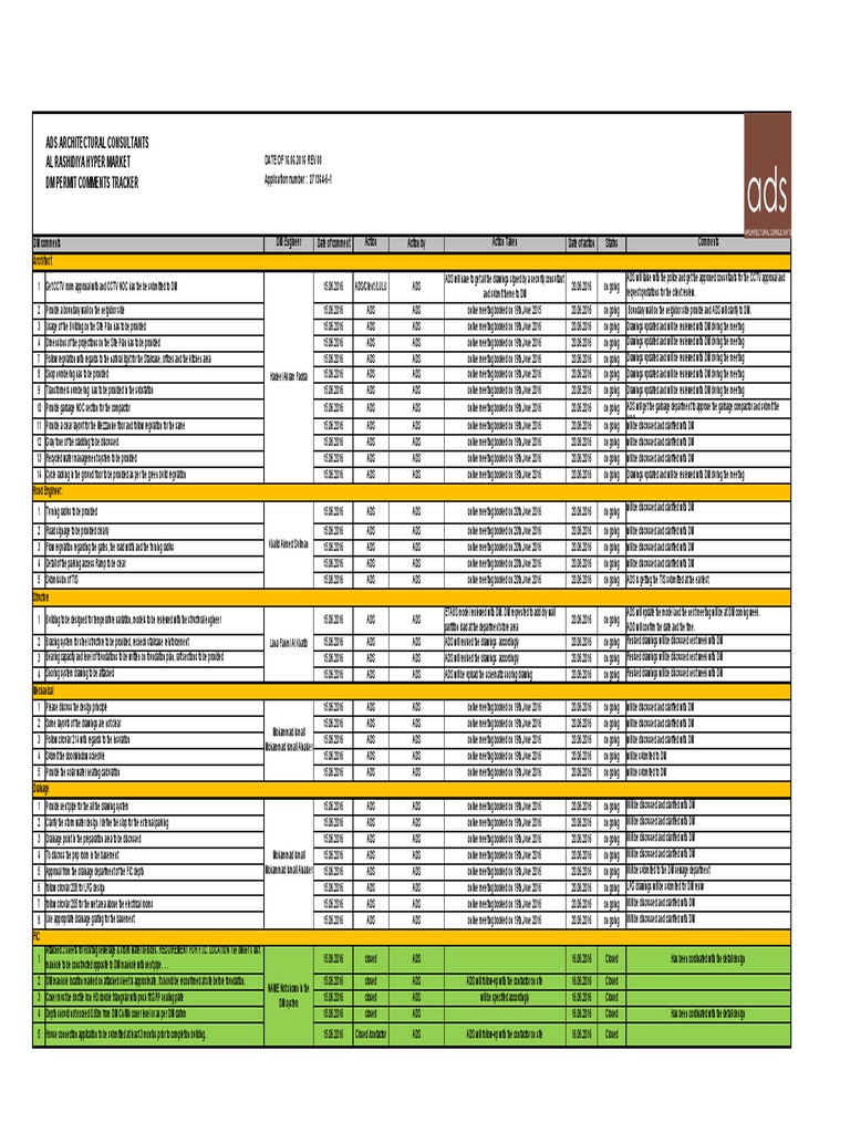 DM Permit Comments Tracker for ADS | PDF | Building Engineering ...