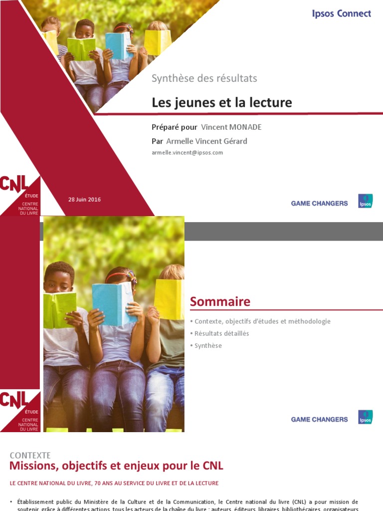 Les Jeunes Et La Lecture. Etude Ipsos Pour Le Centre National Du Livre ...