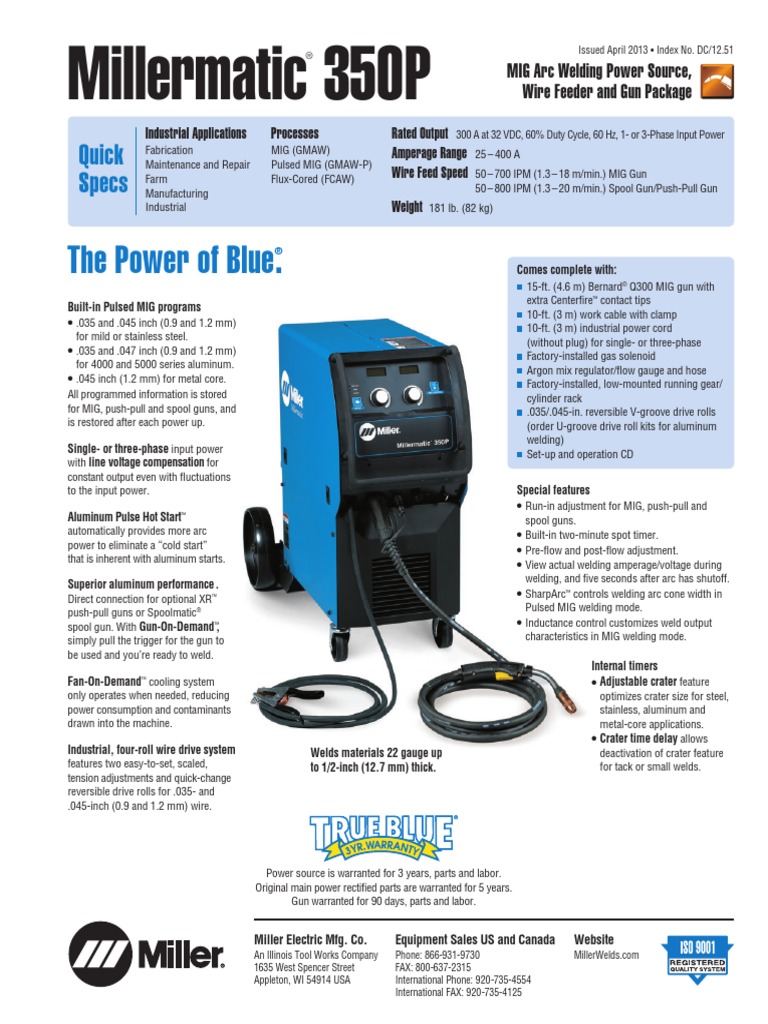Millermatic 350P PDF Welding Construction
