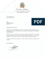 Carta de Condolencias Del Presidente Danilo Medina A Héctor Betancourt Por Fallecimiento de Su Hermano, Carlos Betancourt, Exsíndico de Baní