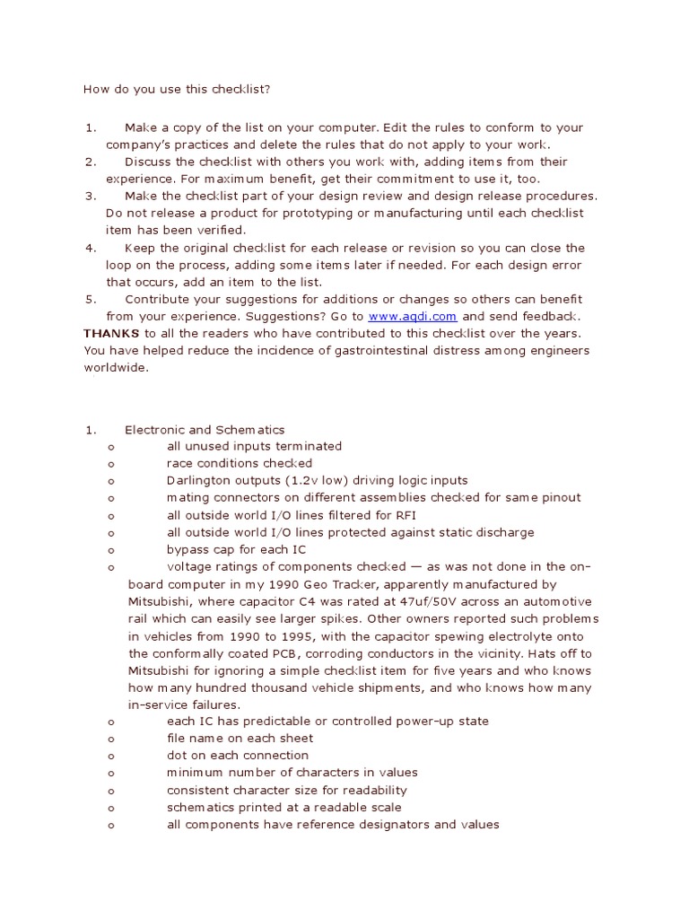 Electronics Design Checklist | PDF | Printed Circuit Board | Electrical ...