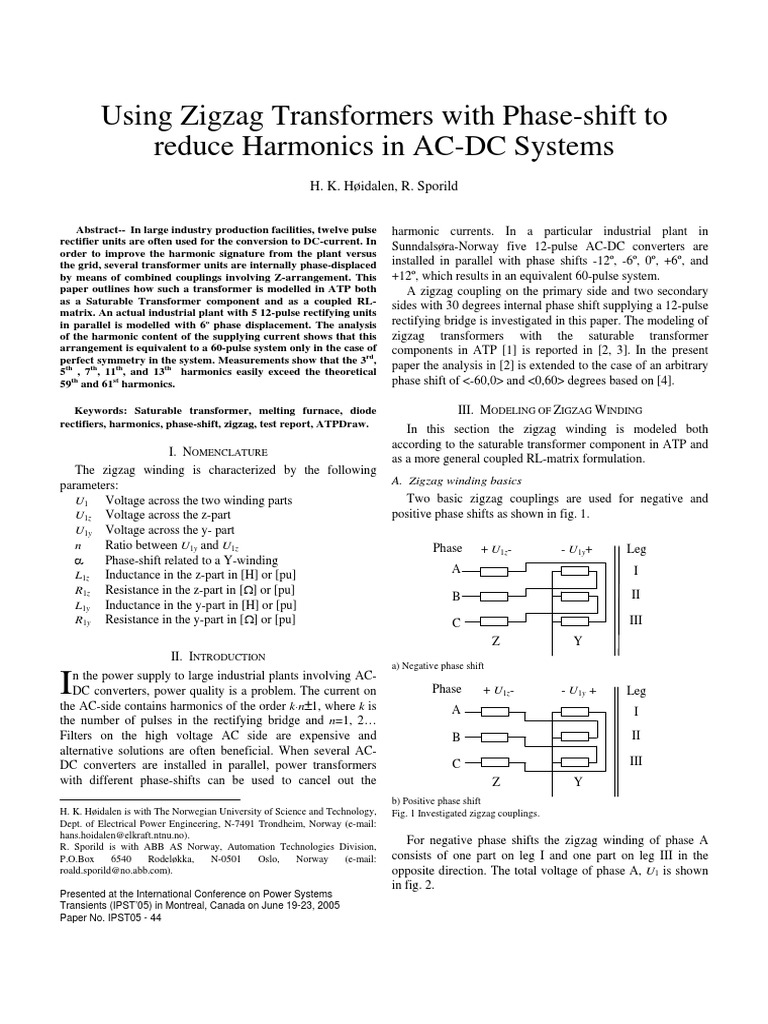 Using Zigzag Transformers To Reduce Harmonics Acdc Systems PDF PDF Rectifier Transformer