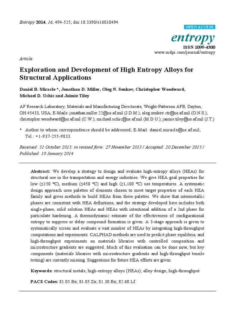 Entropy: Exploration and Development of High Entropy Alloys For ...