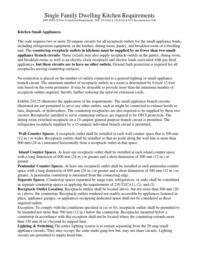 Single Family Dwelling Kitchen Requirements PDF Kitchen Building