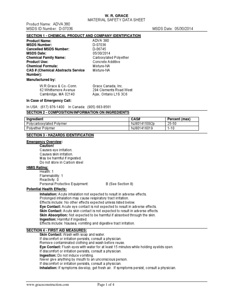 ADVA 380 MSDS PDF Personal Protective Equipment Breathing