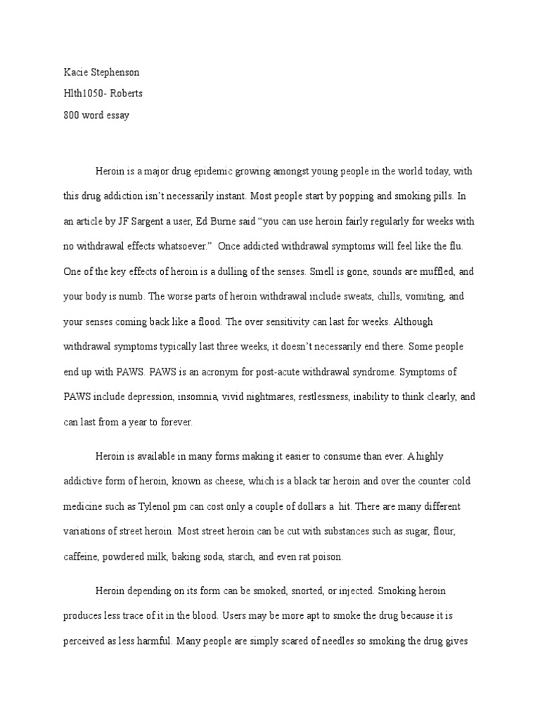 worksheet Post Acute Withdrawal Syndrome Worksheet 800 wd essay hlth heroin medical specialties