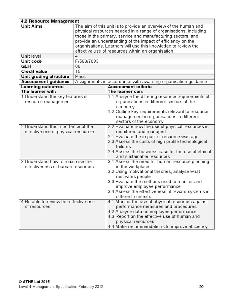 4.2 Resource Management | PDF | Performance Indicator | Employment