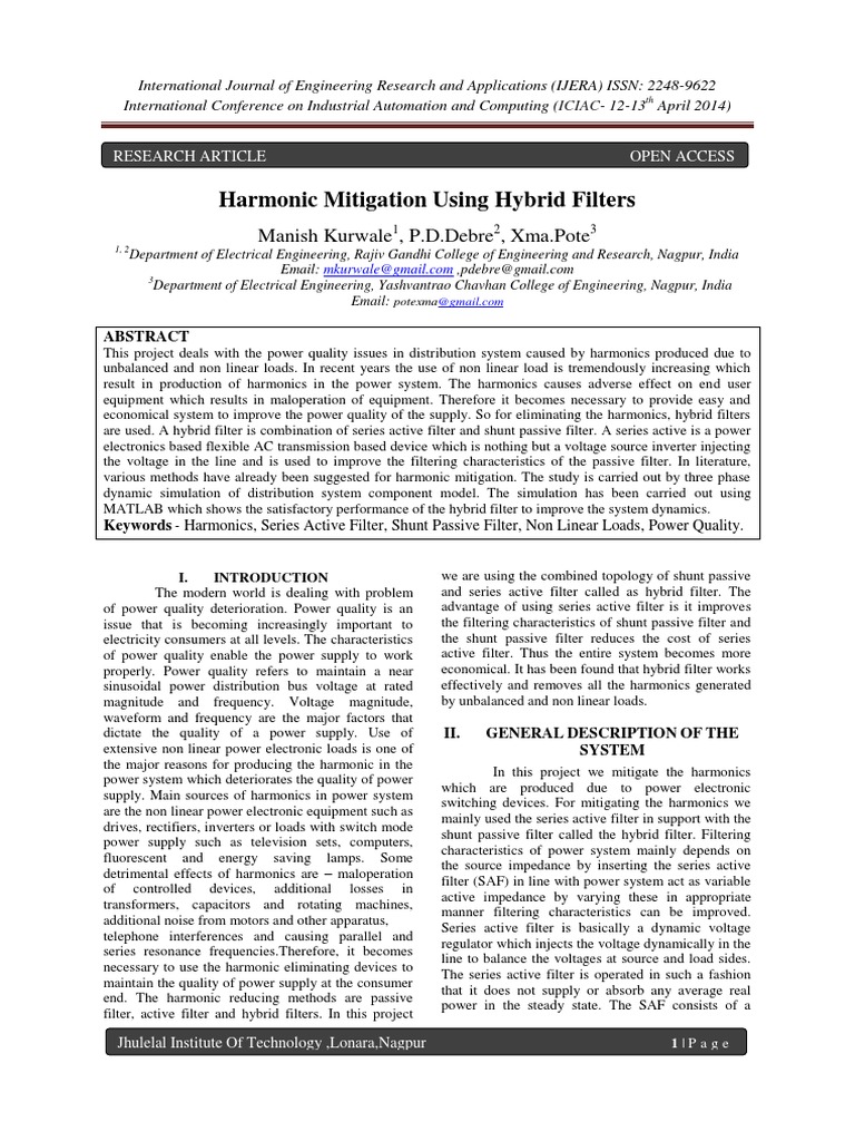 Hybrid Filters for Harmonic Mitigation | PDF | Power Electronics ...