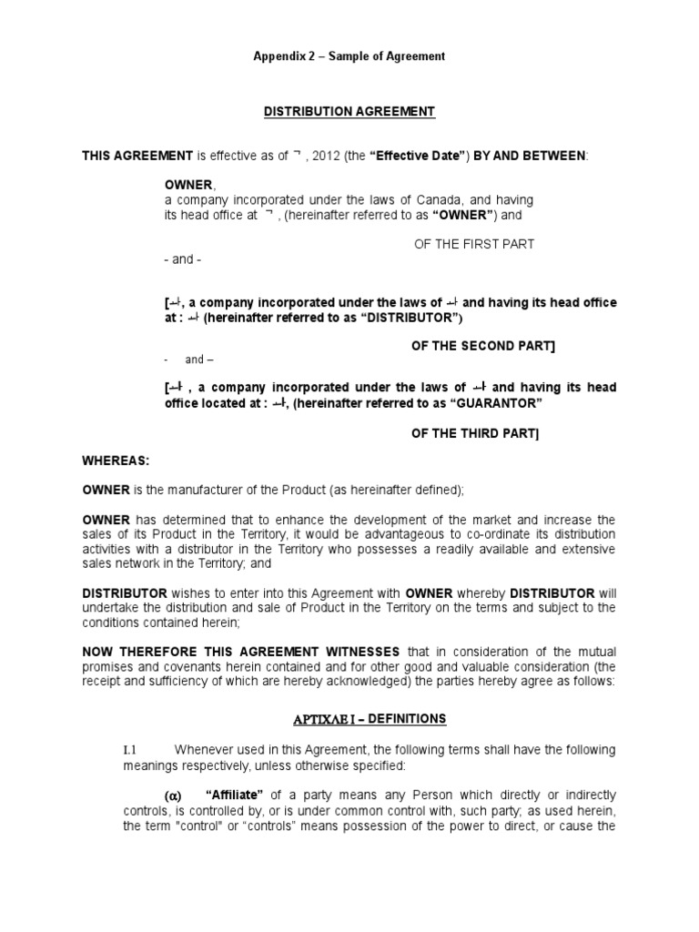 Distribution Agreement Sample Template | PDF | Trademark | Bankruptcy