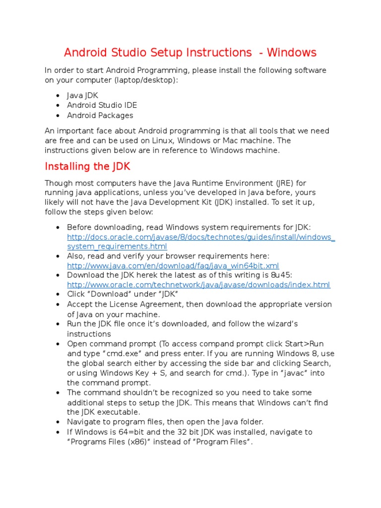 Android Studio Installation Guide for Windows | PDF | Java (Programming ...