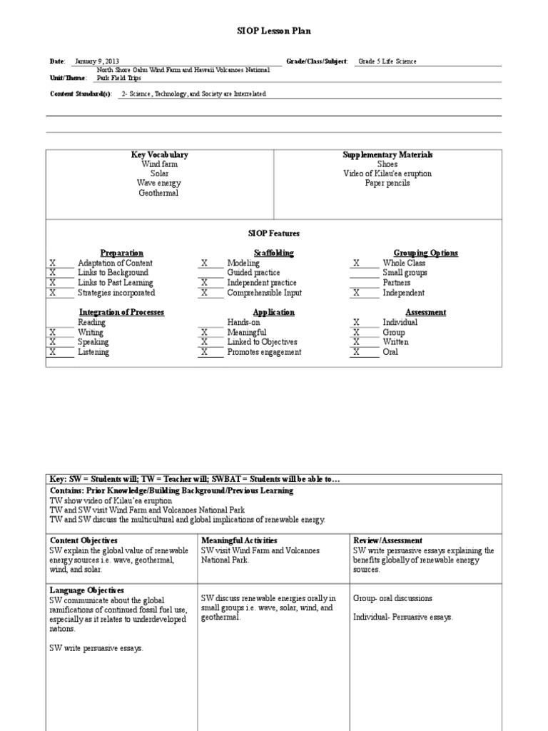 Grade 5 Renewable Energy SIOP Lesson Plan | PDF