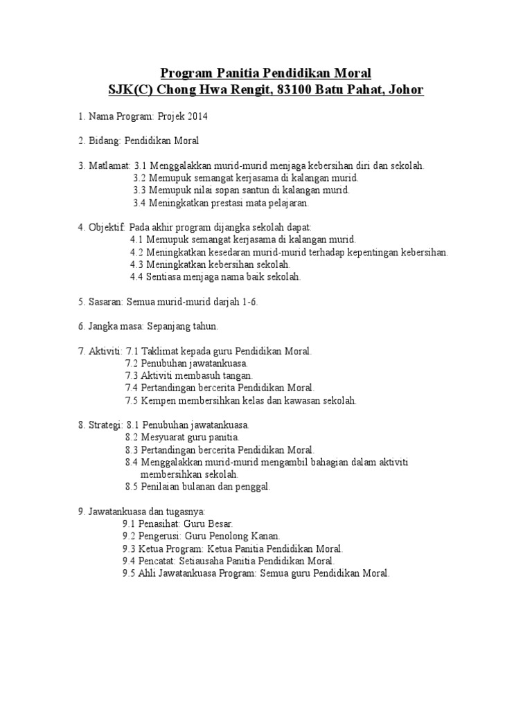 Program Panitia Pendidikan Moral Pdf