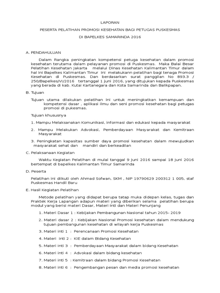 Contoh Laporan Kegiatan Pelatihan Audit Kinerja