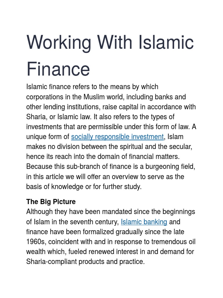 Working With Islamic Finance | PDF | Islamic Banking And Finance | Lease