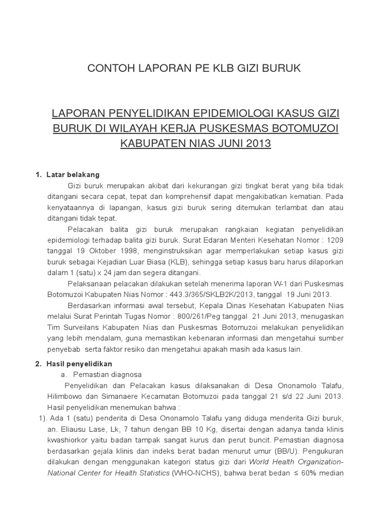 Contoh Laporan Pe Klb Gizi Buruk