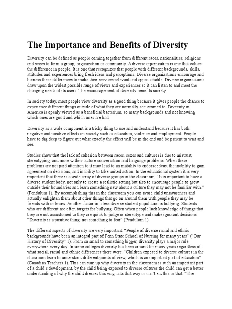 The Importance and Benefits of Diversity | PDF | Multiculturalism ...