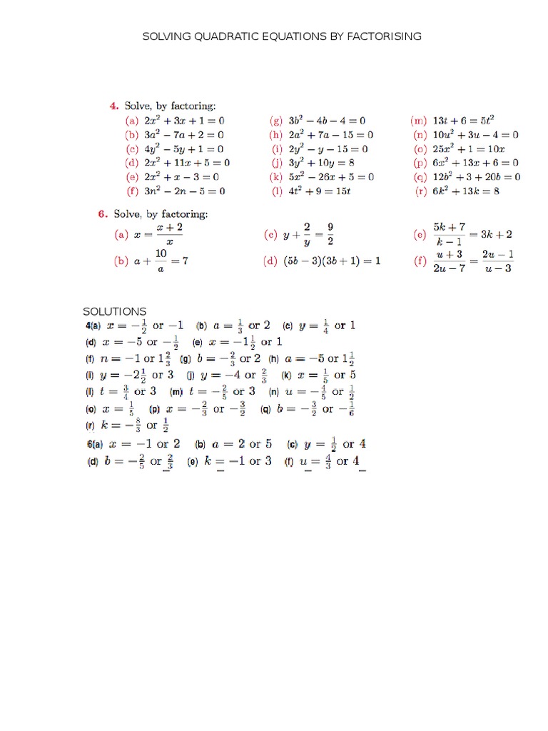 Factorising Quadratic Equations Guide | PDF