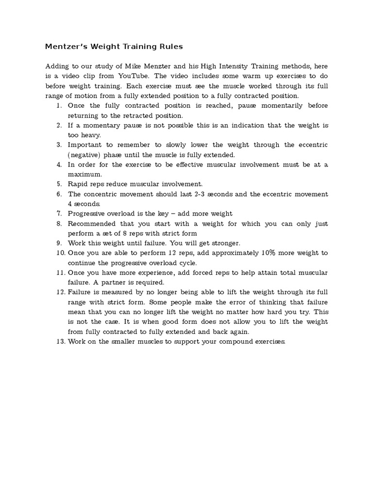 Mentzer Weight Training Rules