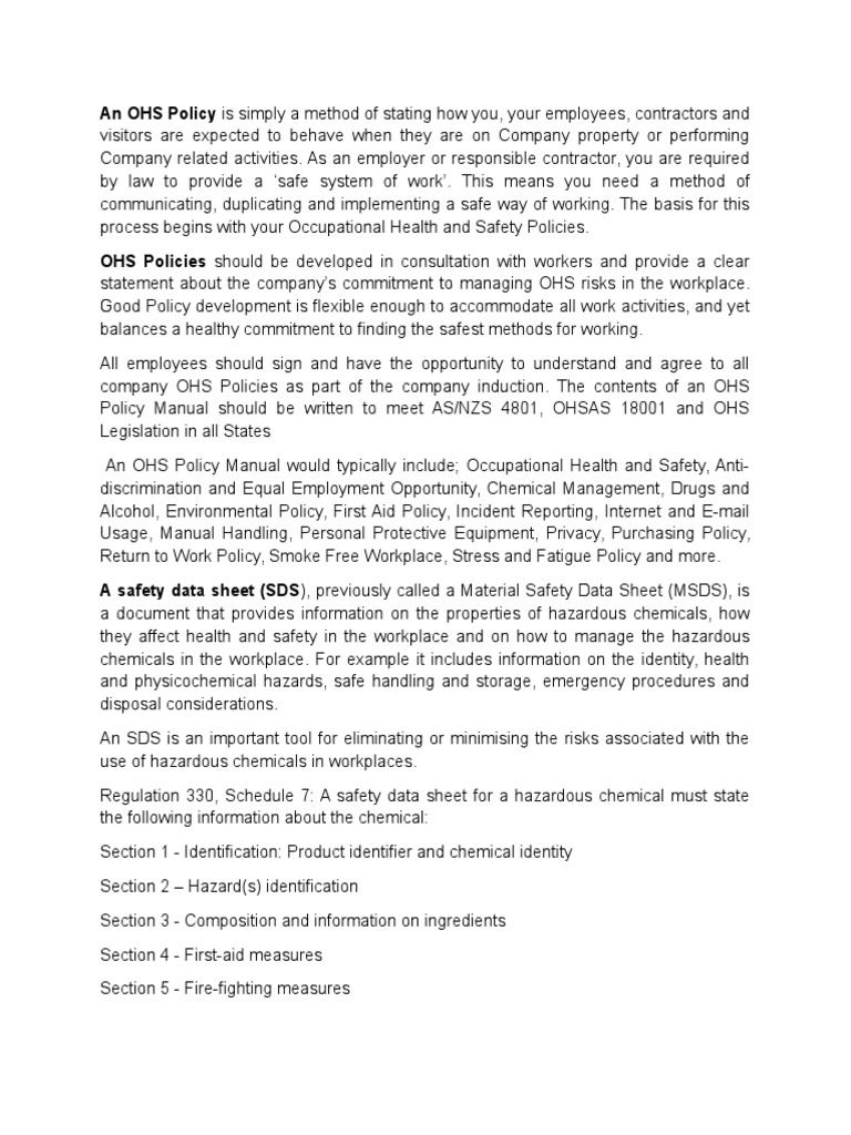 OHS Policy and Workplace Safety Guide | PDF | Personal Protective ...