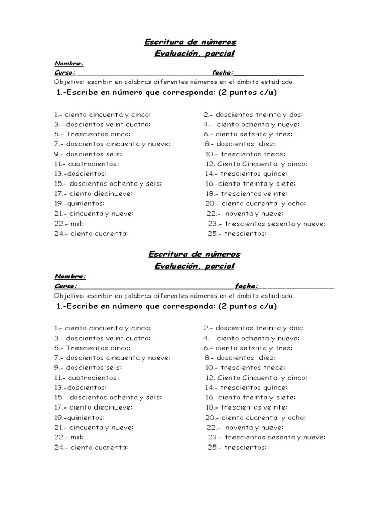 Escritura de Números en Palabras | PDF