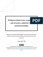 Writing Academic Texts: Organization and Structure, Authorial Voice and Intertextuality