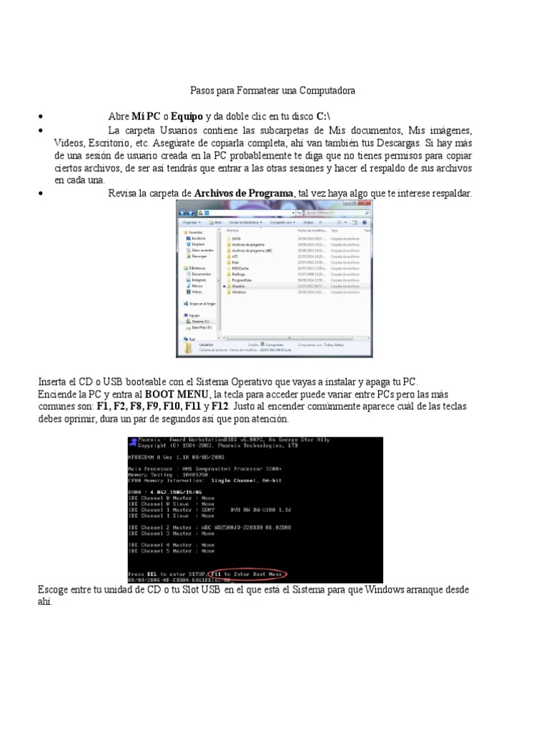 Cómo Formatear una Computadora Paso a Paso | PDF | Archivo de ...