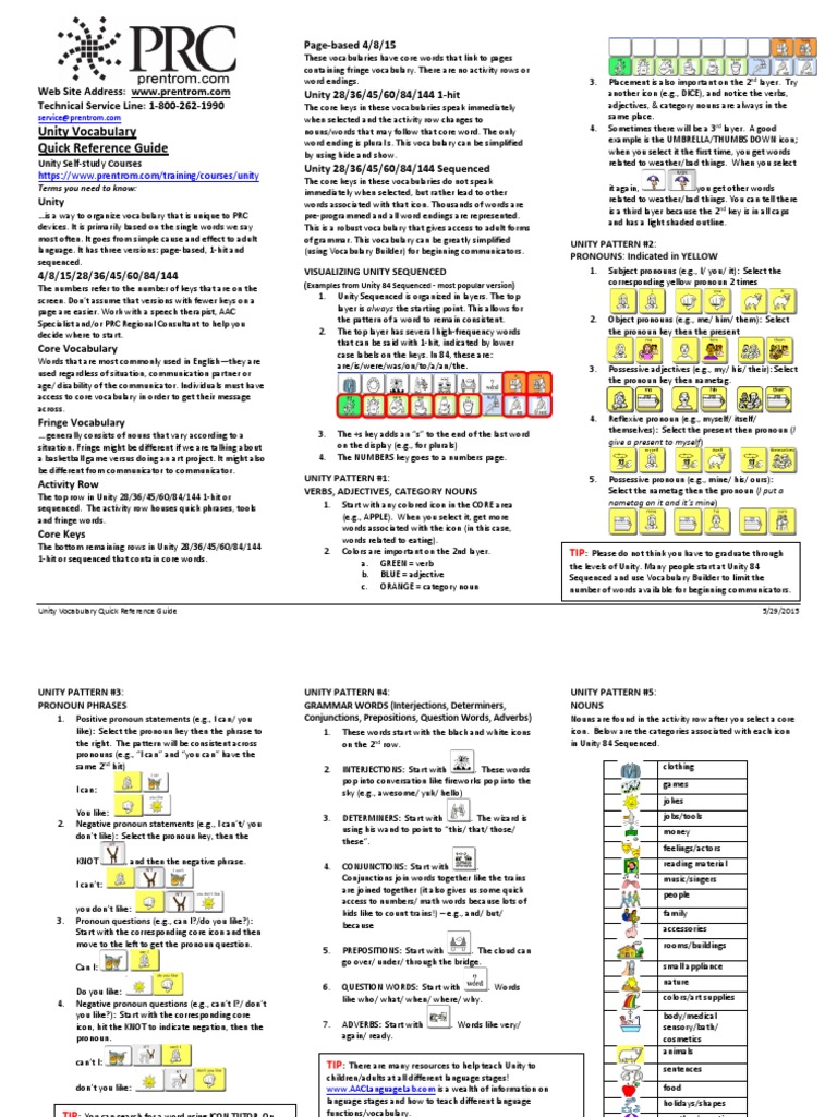 Unity Vocab Quick Reference | PDF | Pronoun | Adjective