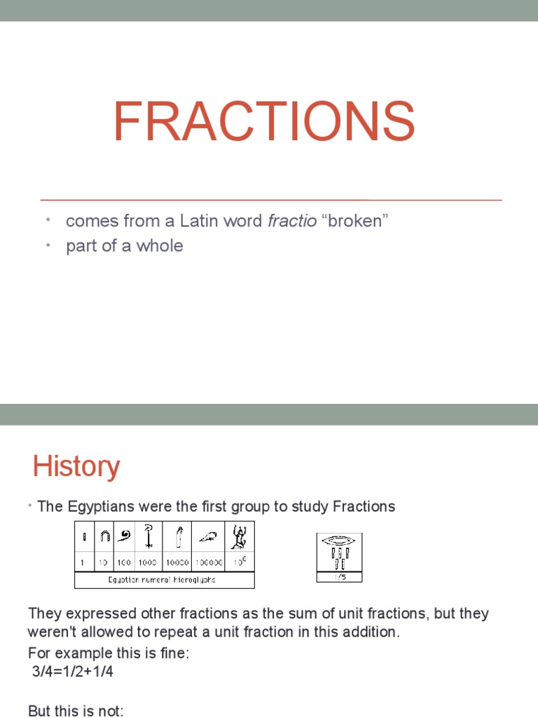 Fractions: Comes From A Latin Word Fractio 