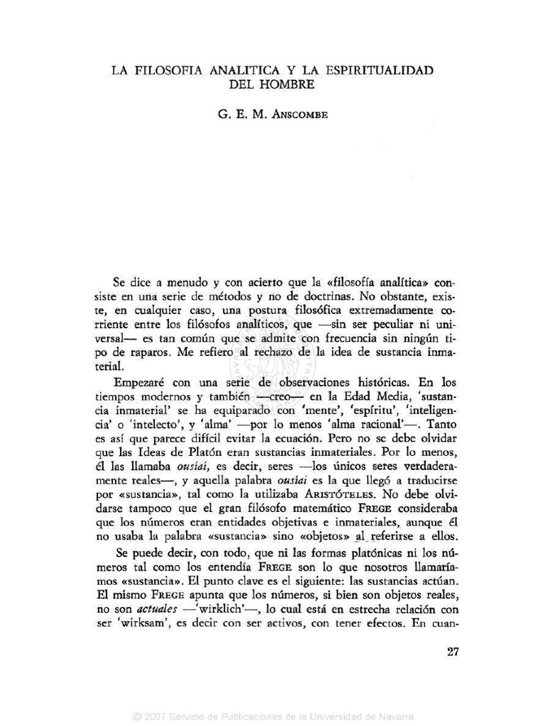G. E. M. ANSCOMBE, La Filosofía Analítica y La Espiritualidad Del ...
