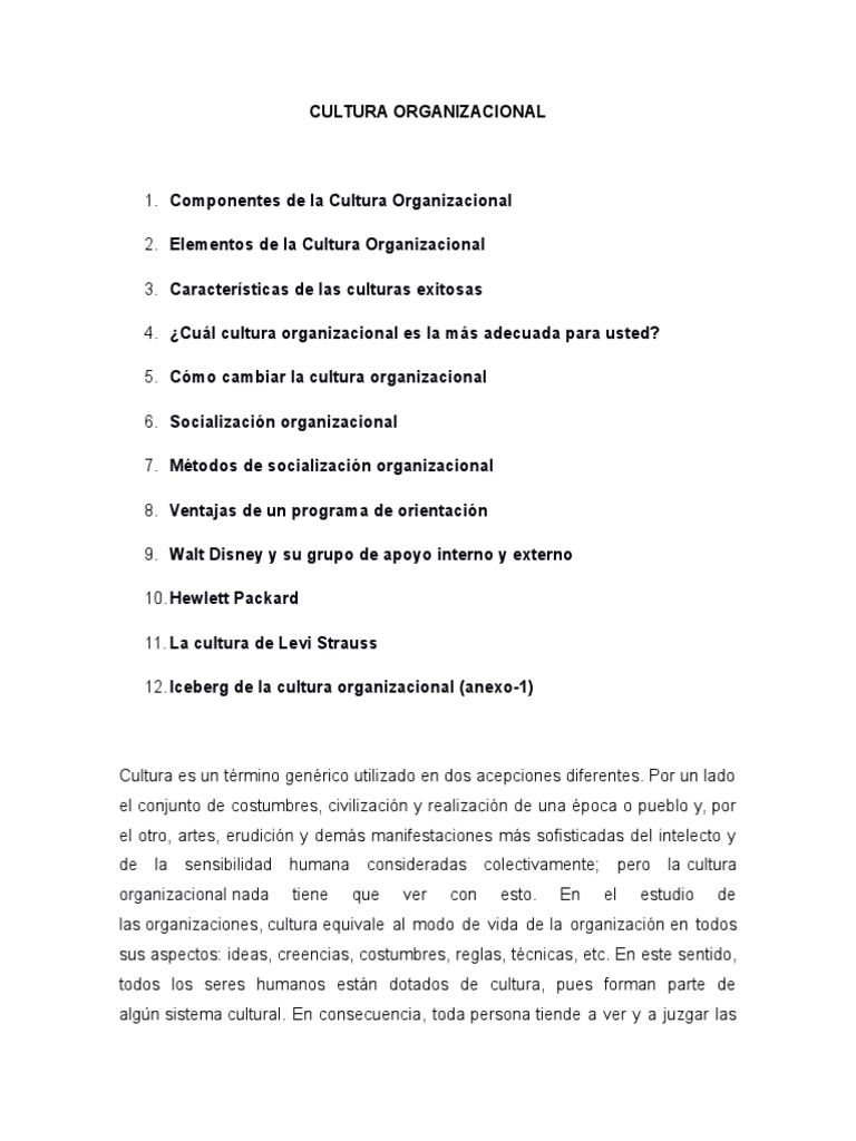 Tipos de Cultura Organizacional | PDF | Cultura organizacional ...