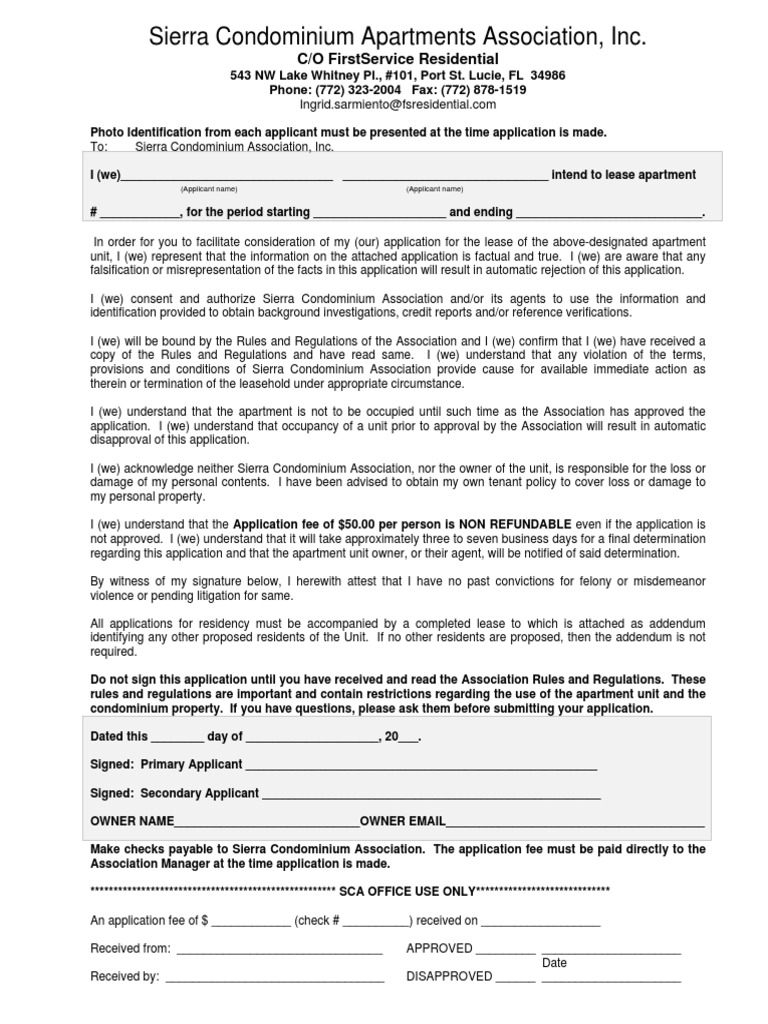 Sierra Condo Lease Application | PDF | Lease | Condominium