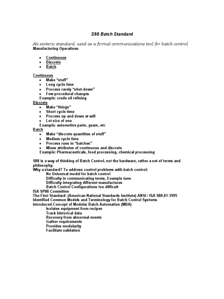 S88 Lecture Notes ISA S88 | PDF | Modularity | Top Down And Bottom Up ...