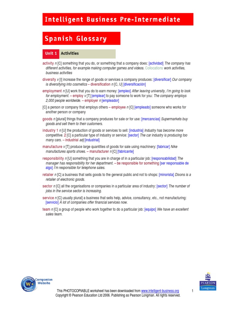 Int Bus PreInt Spanish Glossary PDF PDF Insurance Sales