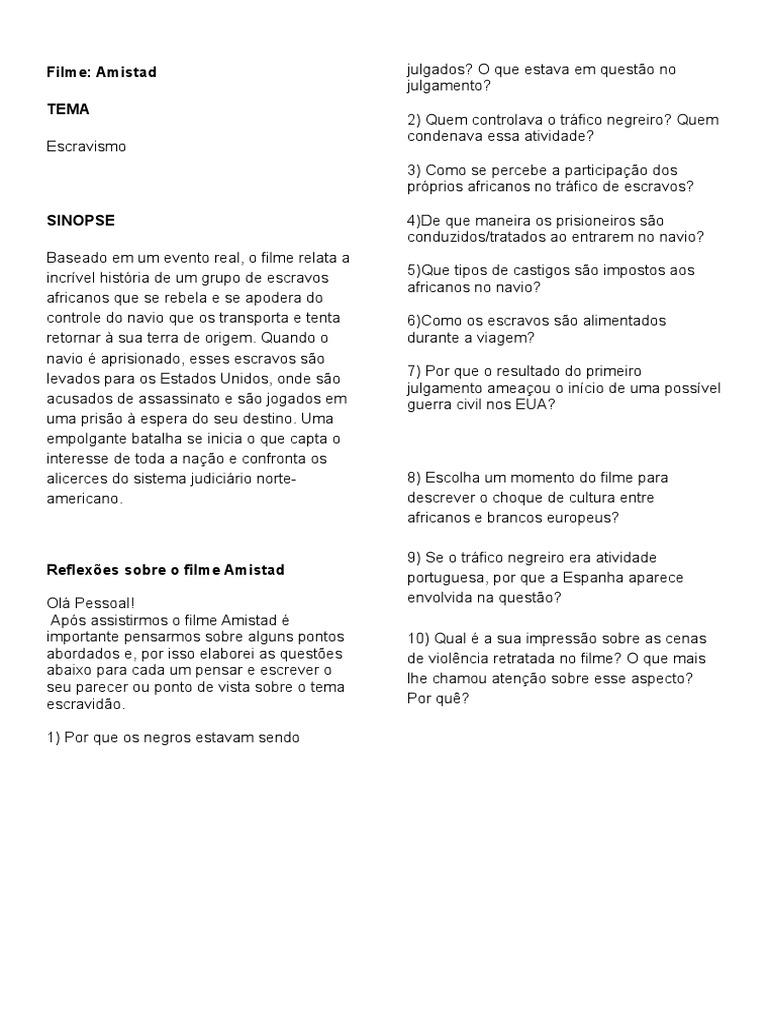 Filme AMISTAD Atividade PDF