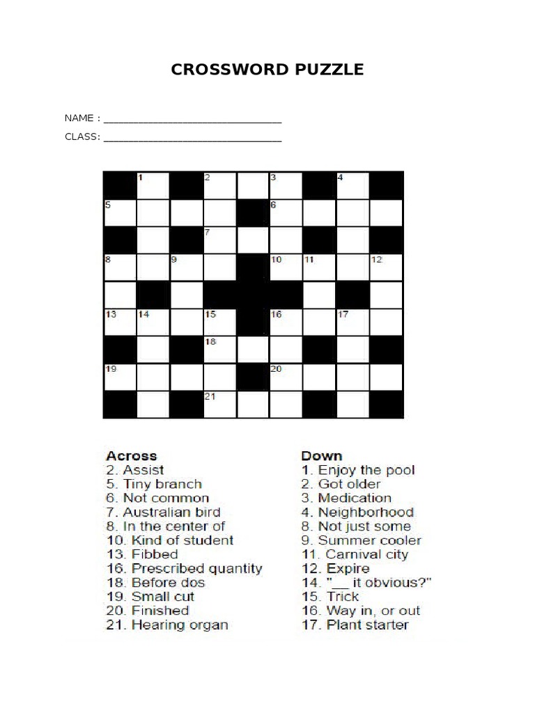 Crossword Puzzle Template for Students | PDF | Puzzle Video Games | Puzzles