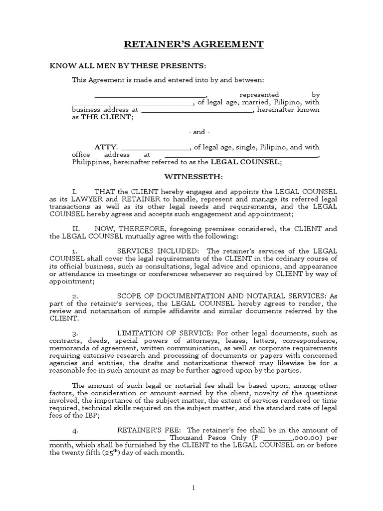 Retainers Agreement Sample Lawyer Prosecutor