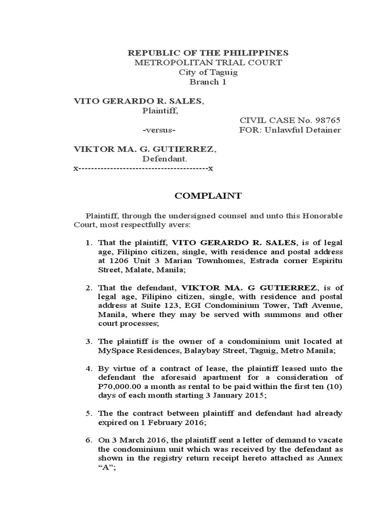 Unlawful Detainer (SALES) | PDF | Eviction | Lawsuit