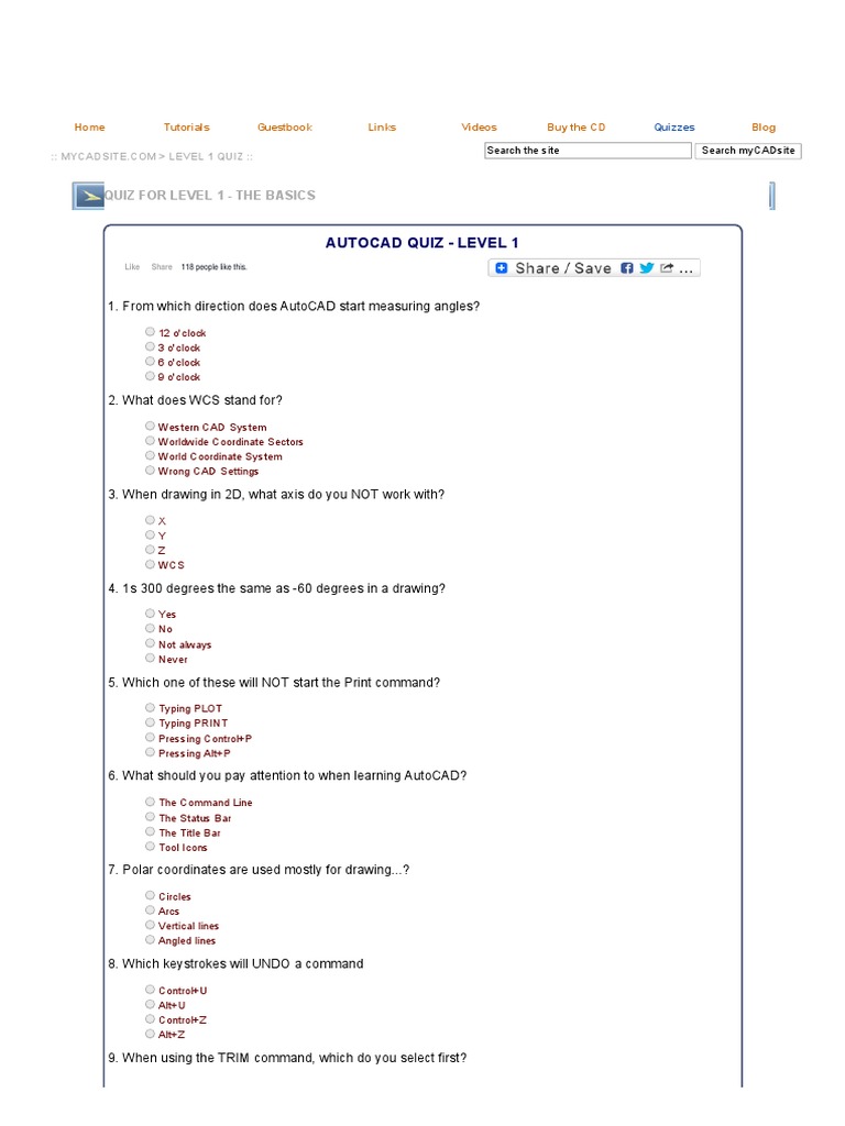 Free AutoCAD Quiz Level 1 Auto Cad Line (Geometry)