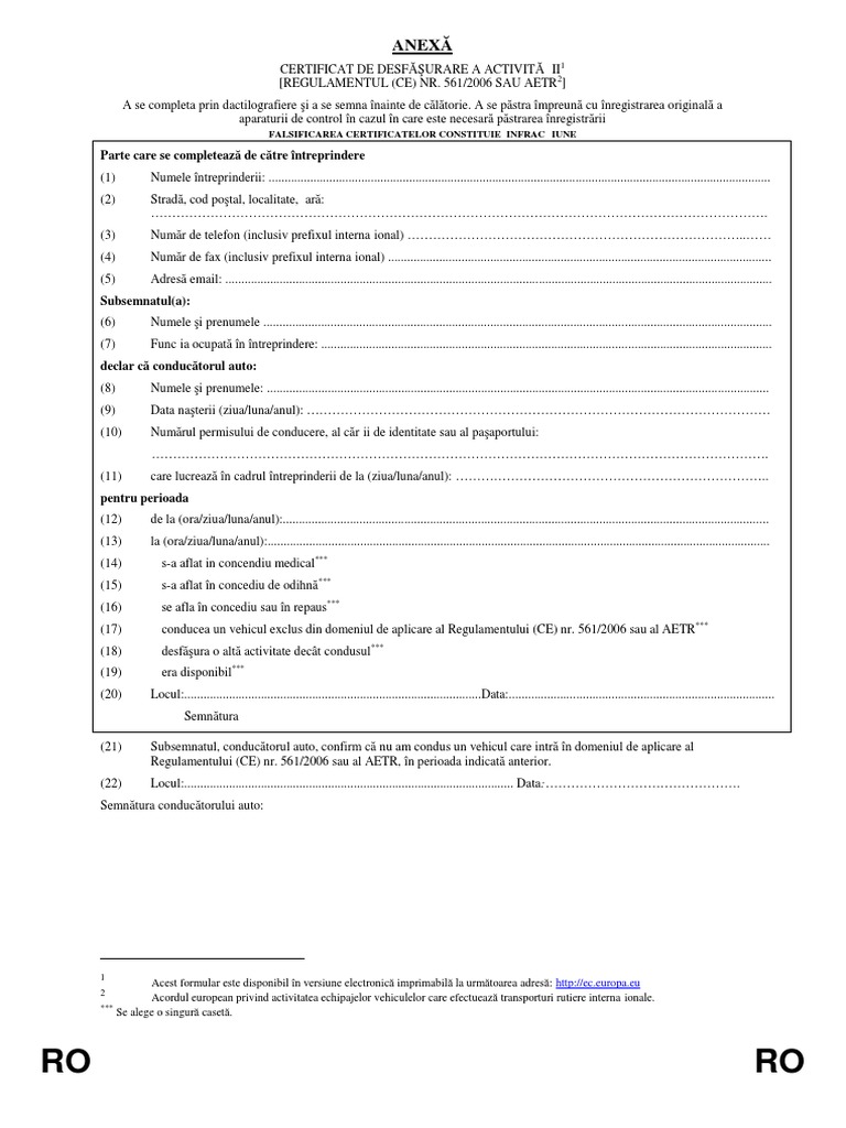 Certificat de Desfasurare A Activitatii (Regulamentul (CE) Nr. 5612006 ...