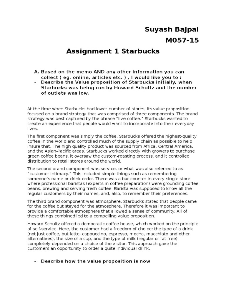 Value Proposition of Starbucks PDF Starbucks Coffee