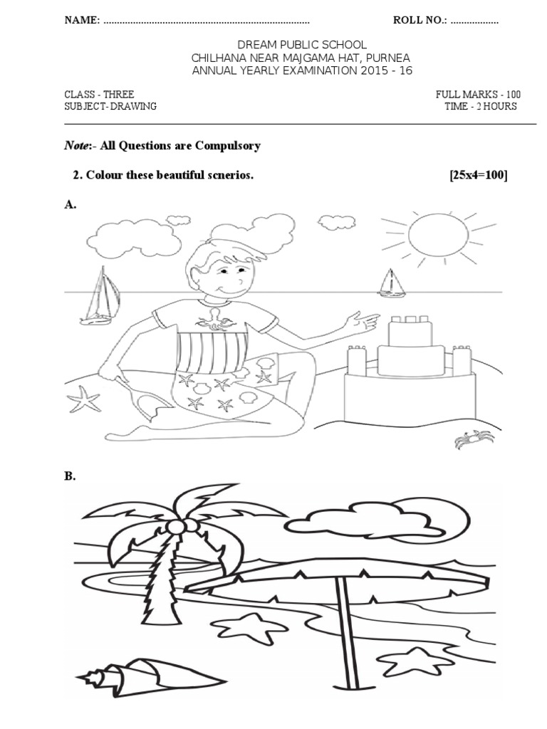 Class 3 Drawing Exam Paper 2015-16 | PDF | Career & Growth | Home & Garden