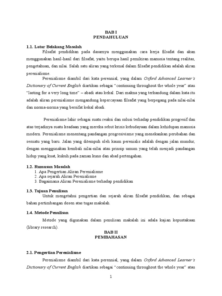 Makalah Filsafat Perenialisme