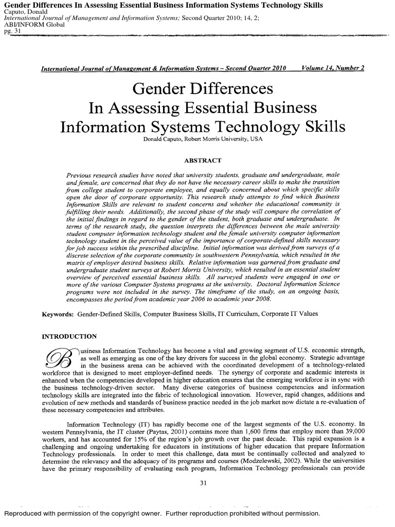 Gender Differences in Business Tech Skills | PDF