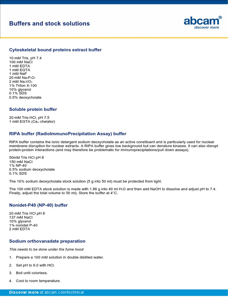 Buffer Recipes for Protein Analysis | PDF | Ph | Buffer Solution