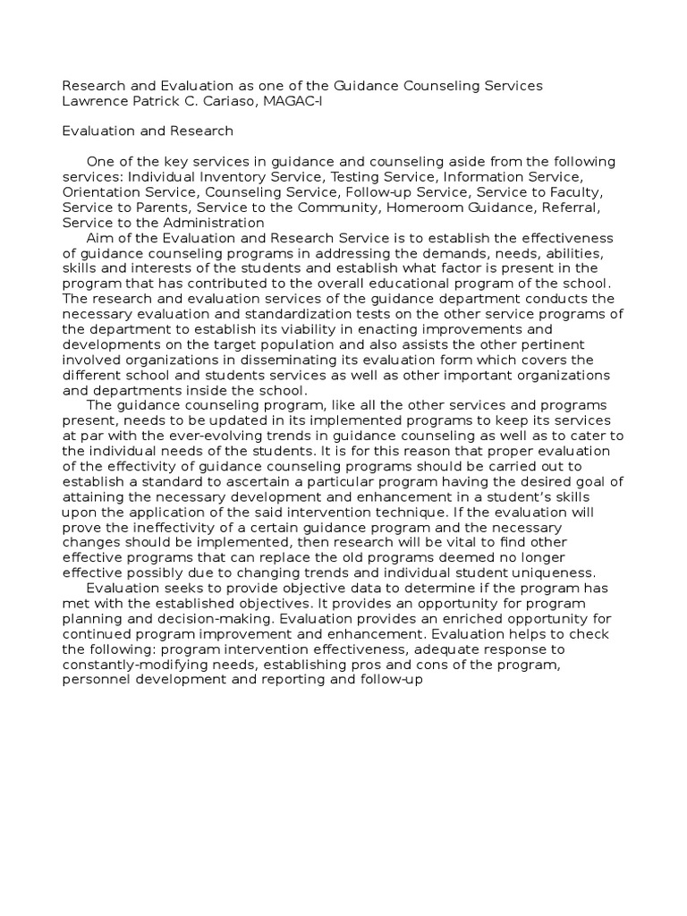 Research and Evaluation in Guidance Counseling | PDF | Evaluation ...